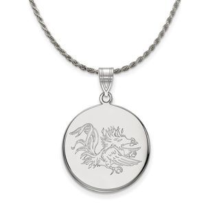 Sterling Silver South Carolina Large Disc Pendant Necklace - 20 Inch